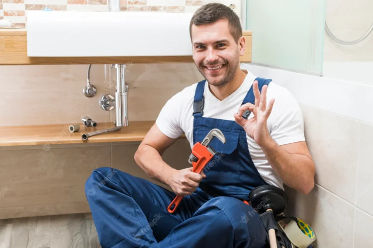 cheerful-plumber-gesturing